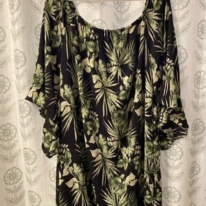 Bobeau women's XL plant themed bell flare/angel sleeve tunic dress